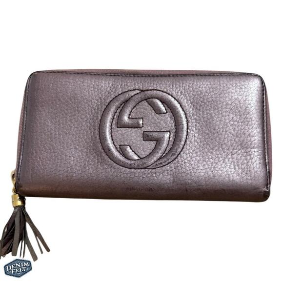 Gucci Purple/Lavender Metallic Soho GG Marmont Zip Around Tassel Long Wallet - Picture 1 of 16